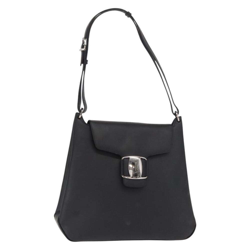 Salvatore Ferragamo Vala Shoulder Bag Leather Black Gold Auth BA9162